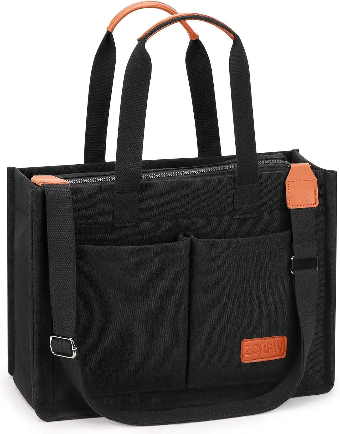ZORFIN Canvas Tote Bag for Women with Zipper and Compartments Crossbody Work Laptop Bag for Travel College Office