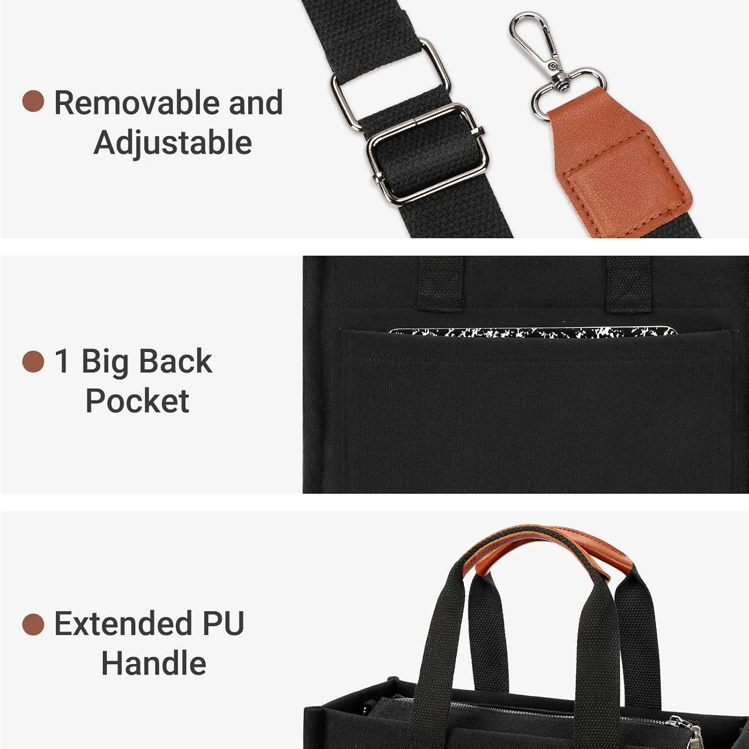 ZORFIN Canvas Tote Bag for Women with Zipper and Compartments Crossbody Work Laptop Bag for Travel College Office