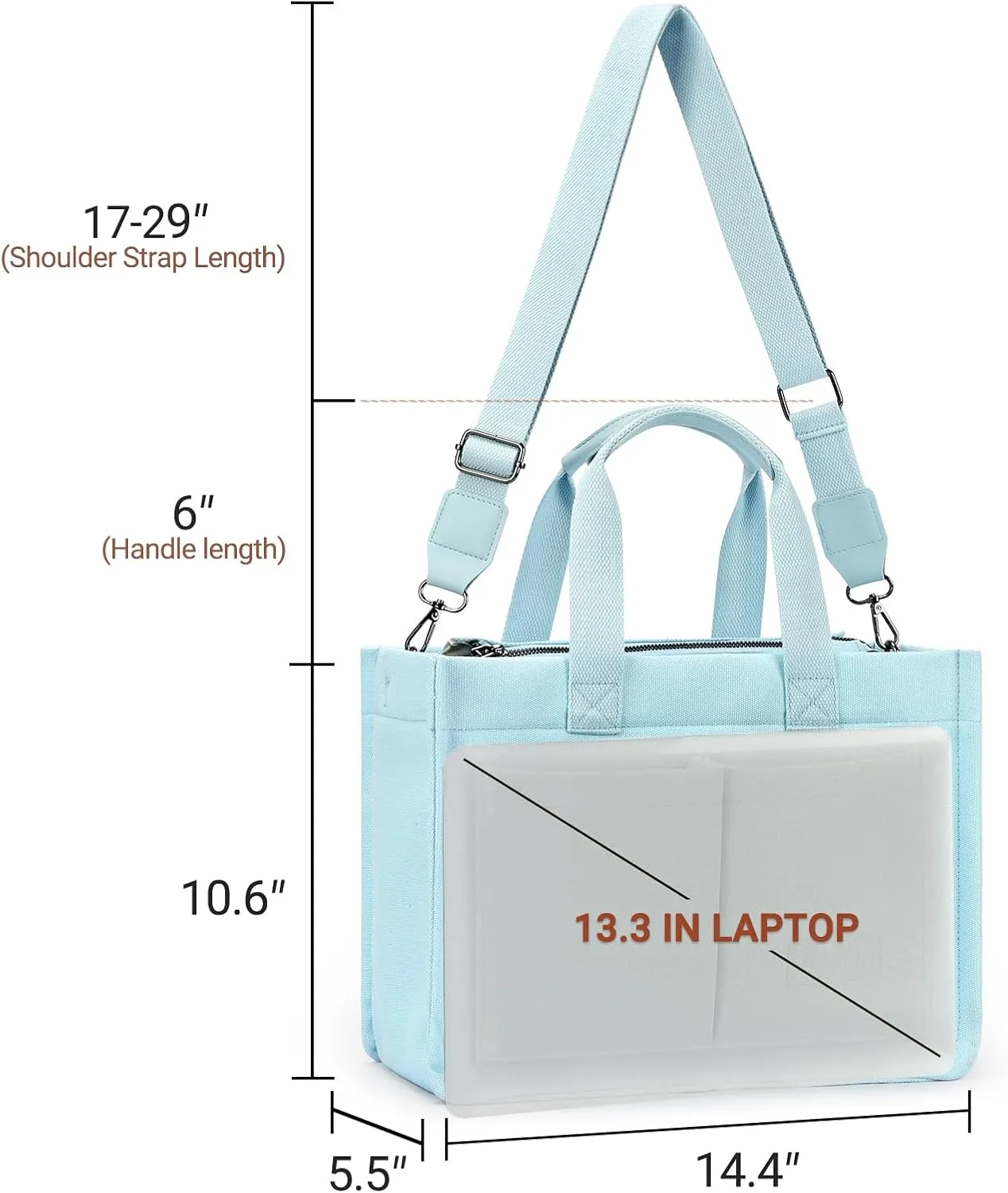 ZORFIN Canvas Tote Bag for Women with Zipper and Compartments Crossbody Work Laptop Bag for Travel College Office