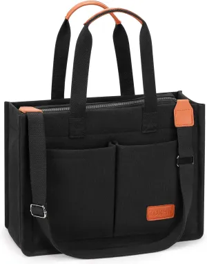 ZORFIN Canvas Tote Bag for Women with Zipper and Compartments Crossbody Work Laptop Bag for Travel College Office