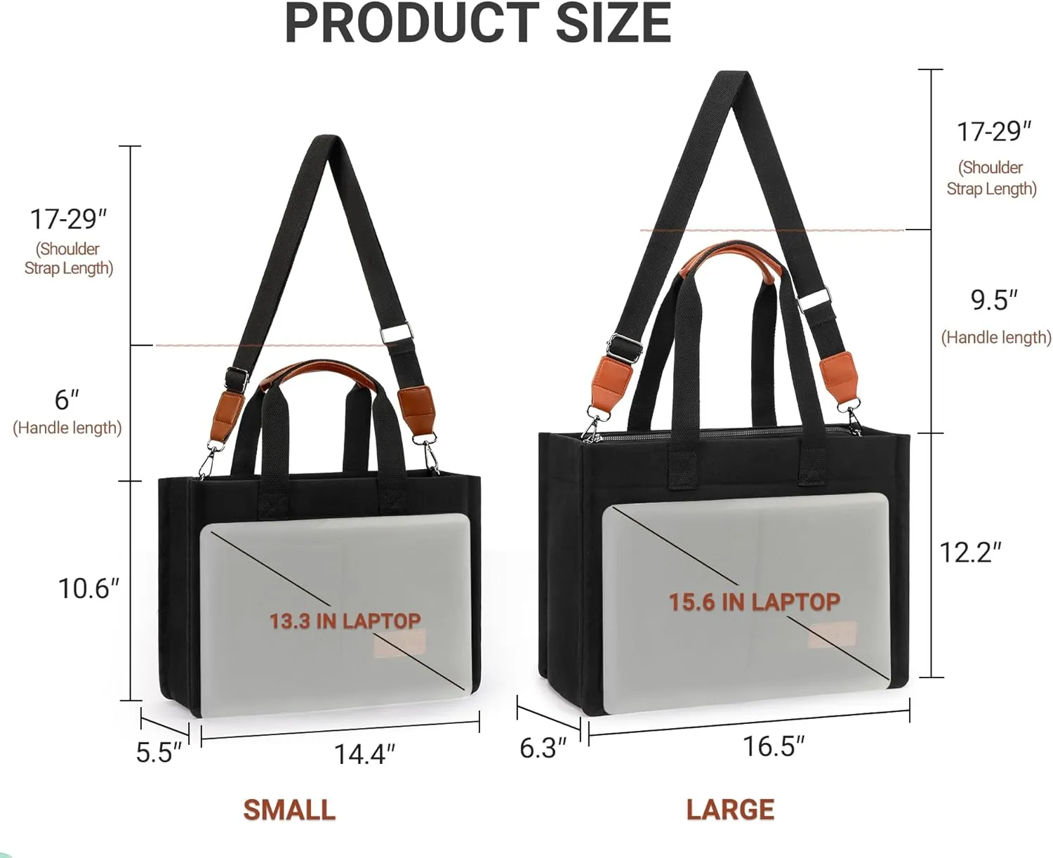 ZORFIN Canvas Tote Bag for Women with Zipper and Compartments Crossbody Work Laptop Bag for Travel College Office