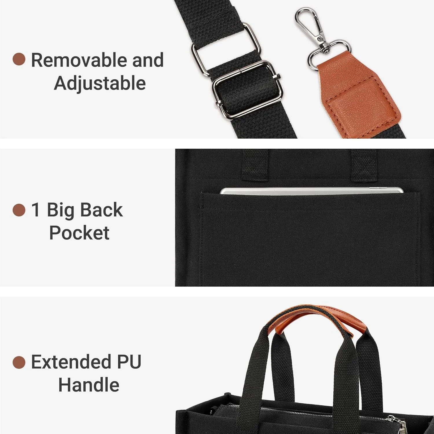 ZORFIN Canvas Tote Bag for Women with Zipper and Pockets Crossbody Work Laptop Book Bag for Travel College Gift