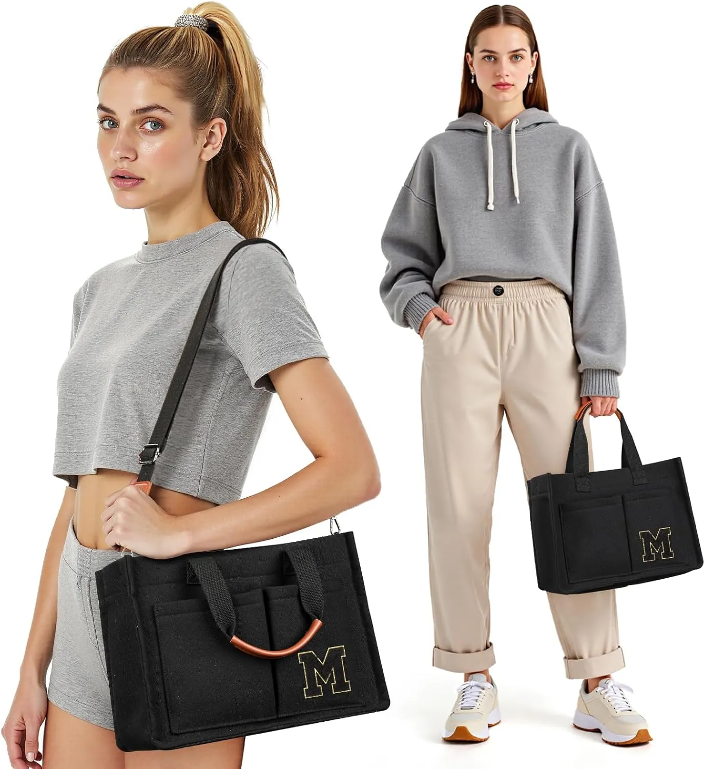 ZORFIN Canvas Tote Bag for Women with Zipper and Pockets Crossbody Work Laptop Book Bag for Travel College Gift