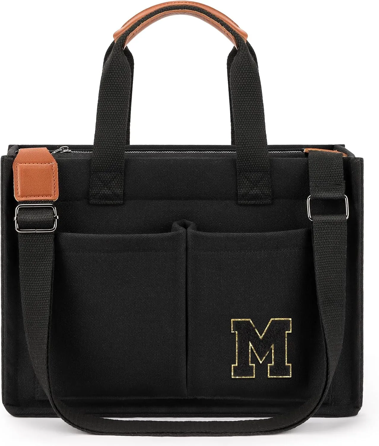 ZORFIN Canvas Tote Bag for Women with Zipper and Pockets Crossbody Work Laptop Book Bag for Travel College Gift