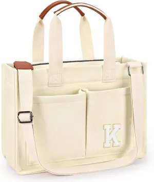ZORFIN Canvas Tote Bag for Women with Zipper and Pockets Crossbody Work Laptop Book Bag for Travel College Gift