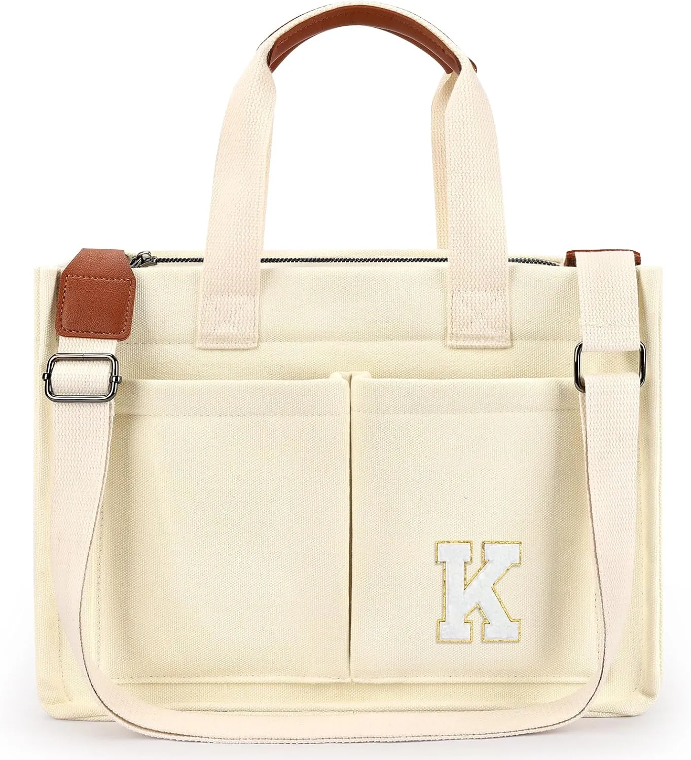 ZORFIN Canvas Tote Bag for Women with Zipper and Pockets Crossbody Work Laptop Book Bag for Travel College Gift