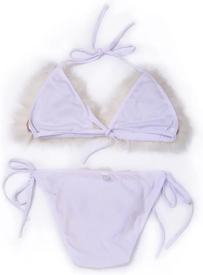 ZOSCGJMY Women's Faux Fur Halter String Triangle Bikini Sets Two Piece Swimsuits