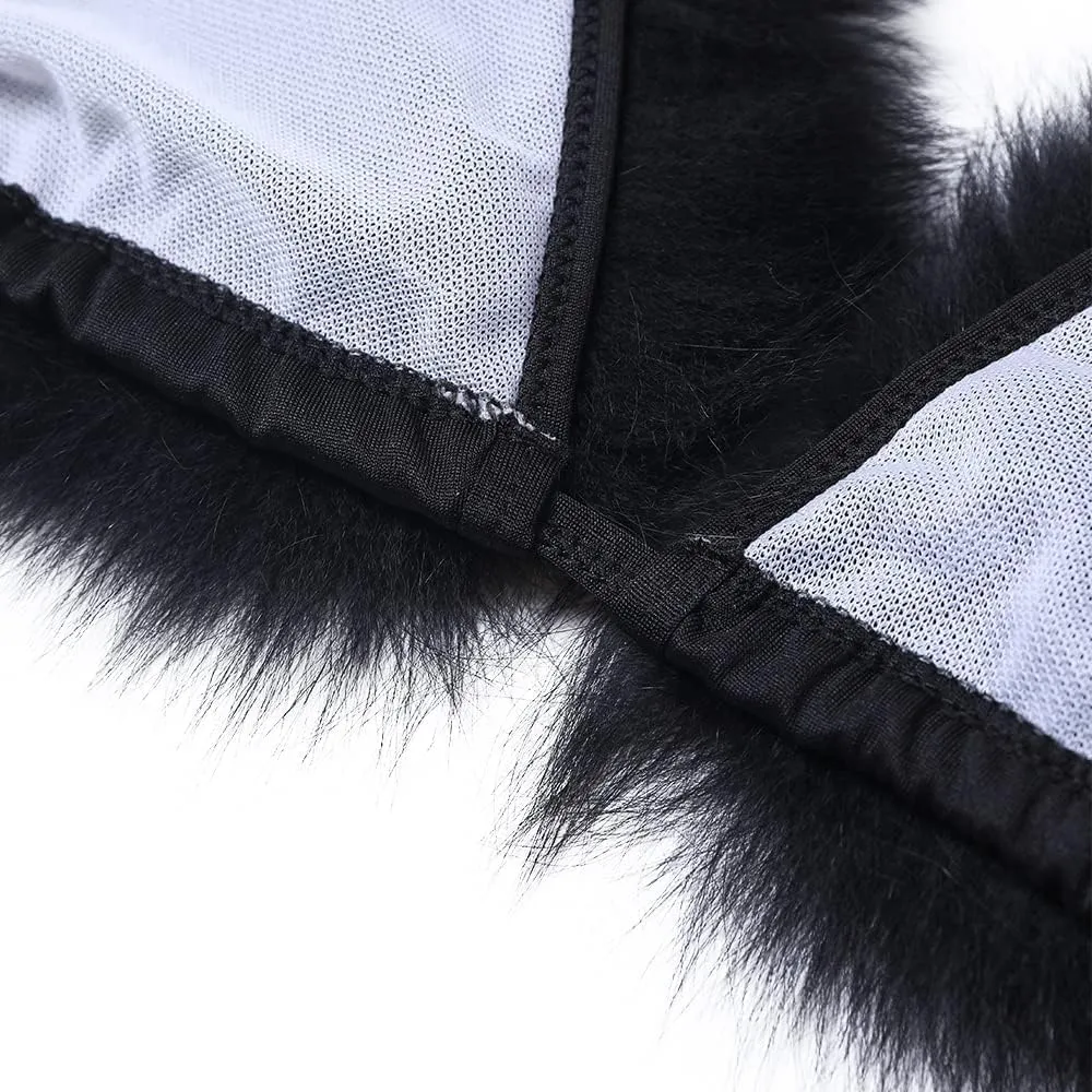 ZOSCGJMY Women's Faux Fur Halter String Triangle Bikini Sets Two Piece Swimsuits