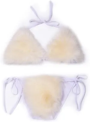 ZOSCGJMY Women's Faux Fur Halter String Triangle Bikini Sets Two Piece Swimsuits