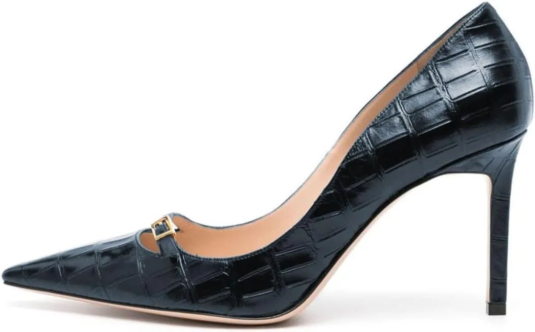 Zszszsu Women's Crocodile Printed Stiletto High Heels Sexy Pointed Toe Buckle Strap Pumps Slip On Formal Office Party Shoes Size 4-16 US