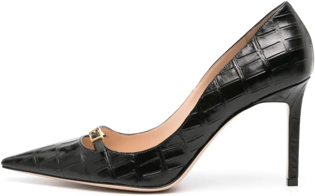 Zszszsu Women's Crocodile Printed Stiletto High Heels Sexy Pointed Toe Buckle Strap Pumps Slip On Formal Office Party Shoes Size 4-16 US