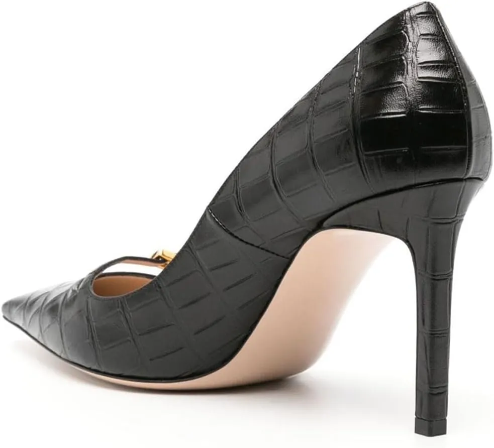 Zszszsu Women's Crocodile Printed Stiletto High Heels Sexy Pointed Toe Buckle Strap Pumps Slip On Formal Office Party Shoes Size 4-16 US