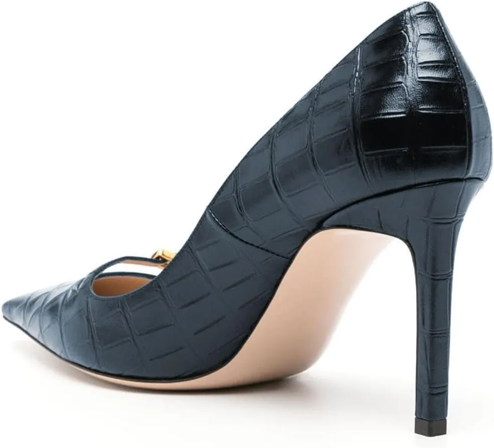 Zszszsu Women's Crocodile Printed Stiletto High Heels Sexy Pointed Toe Buckle Strap Pumps Slip On Formal Office Party Shoes Size 4-16 US
