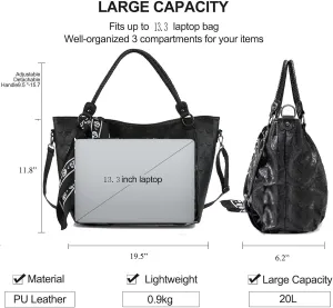 zuoge Women Skull Tote Bag Revit Studded Handbag Pu Leather Purse and Wallet Scarf 3Pcs Set