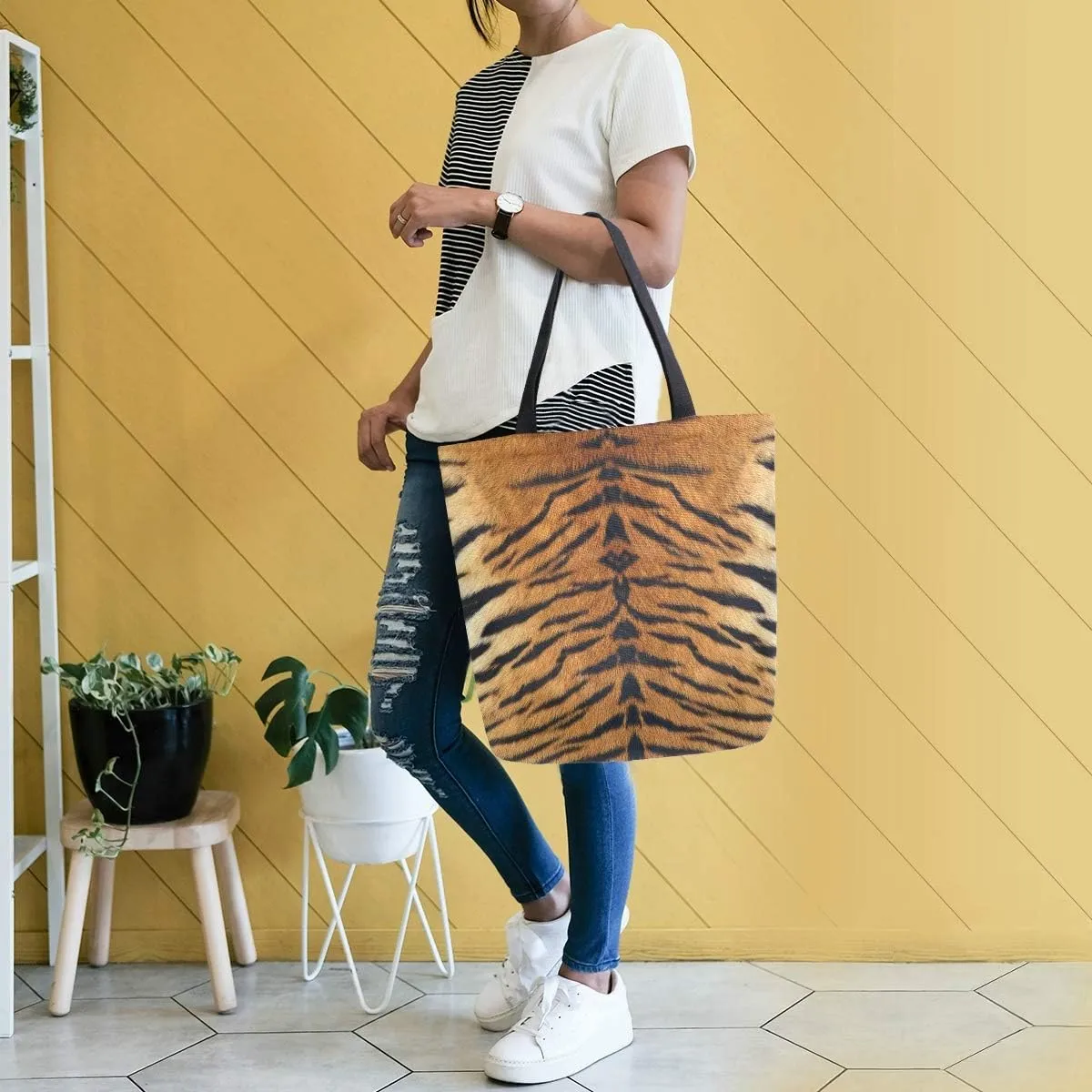 ZZKKO Japanese Cherry Canvas Tote Grocery Bag Shoulder Casual Book Bag