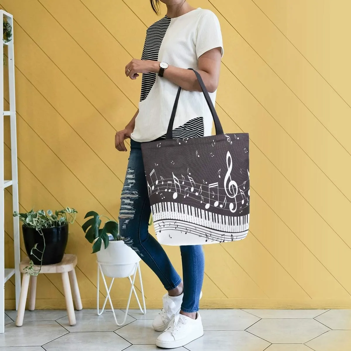 ZZKKO Japanese Cherry Canvas Tote Grocery Bag Shoulder Casual Book Bag